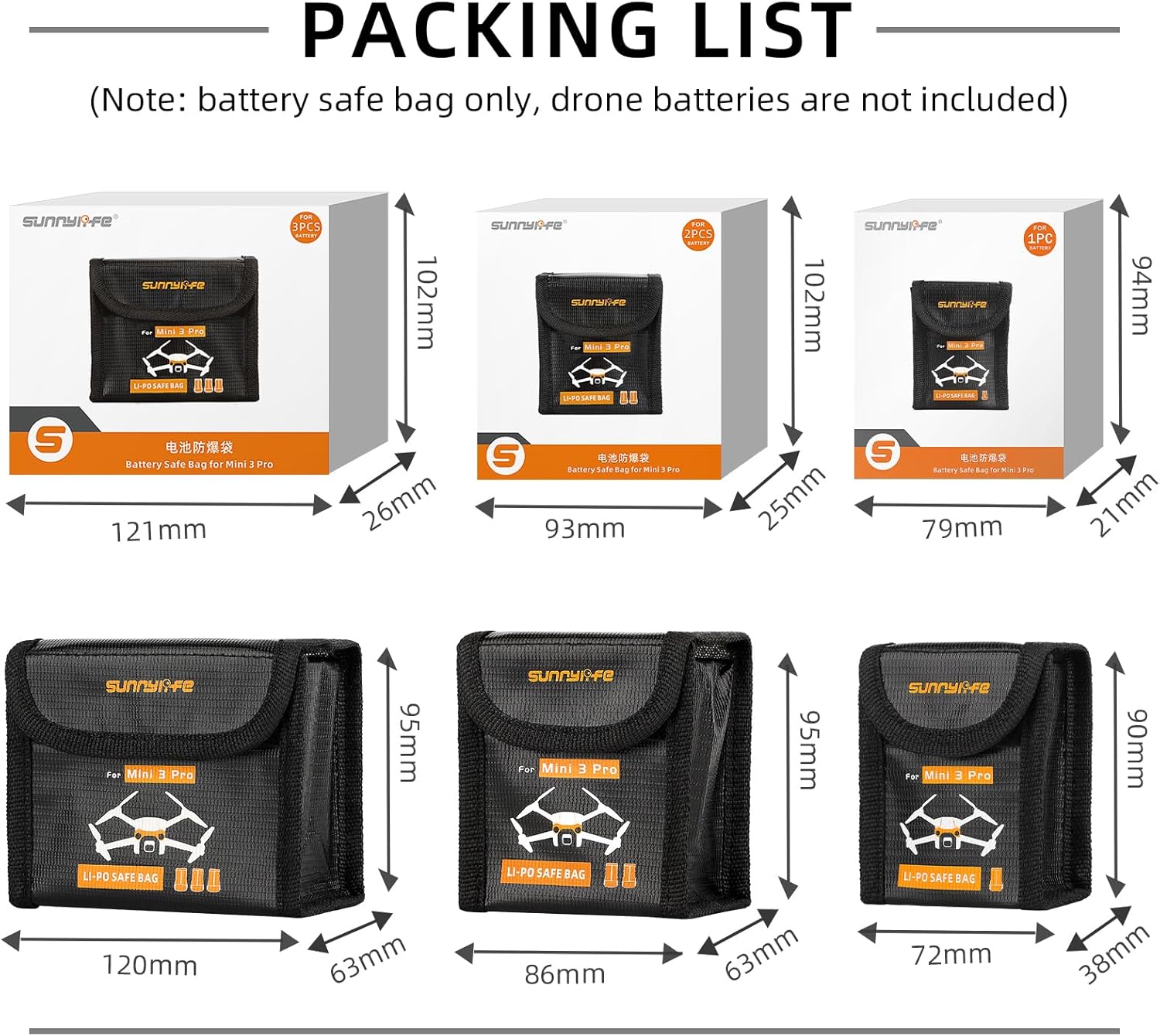 Lipo Battery Safe Bag Fireproof Safety Charging Storage Bag For DJI Mini 5/4/3 Pro Battery Accessories (Large - for 3pcs batteries)