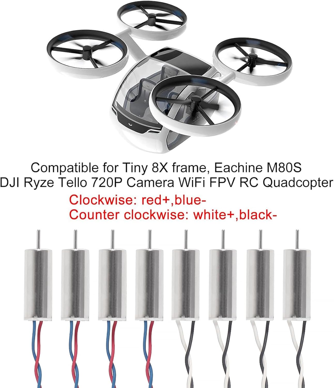 8pcs 615/6x15mm Motor 19000KV Insane Tiny Whoop Drone Frame Brushed Motors 4CW 4CCW Coreless Motor with JST-1.25 Connector for Model Aircraft/UAV/Quadcopter/Toy Aircraft, etc