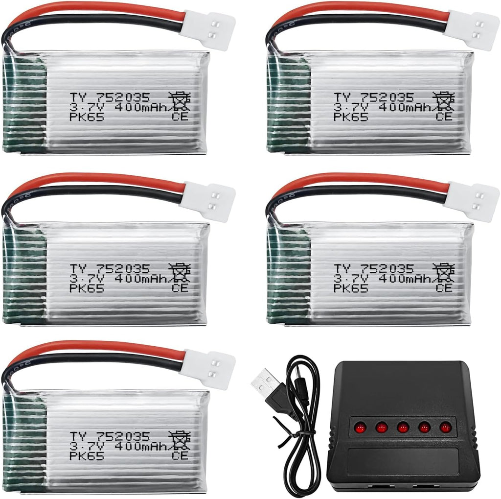 5PCS 3.7V 400mAh High Rate Lithium Battery with 5 in 1 Charger for Hubsan H107C H107L SYMA Q11 X11C HS170C F180C TOZO Q2020 E016H A120 XK A150 H31 TR-P51 TR-F22 AT-96 Four-Axis Aircraft¡­