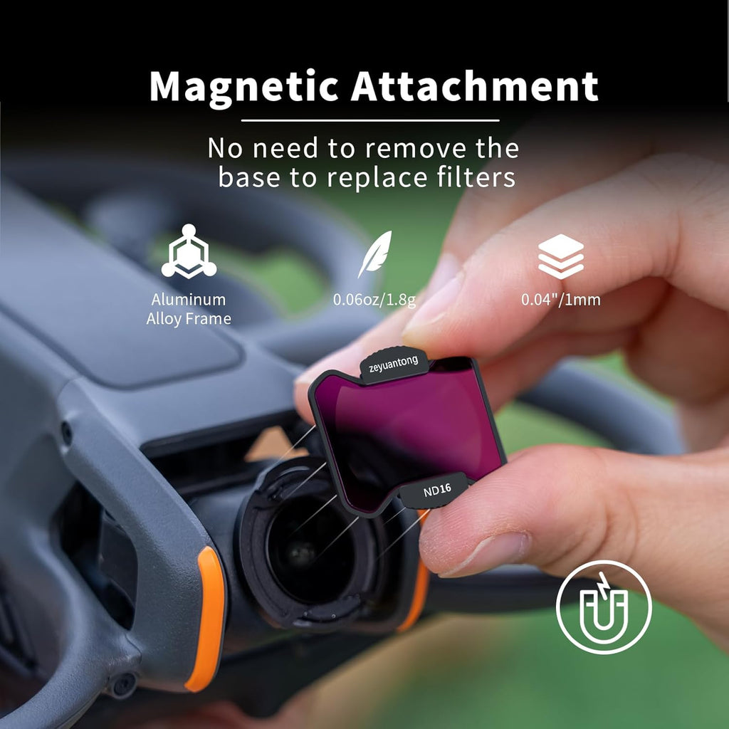 Magnetic ND Filter Kit with Magnetic Mount Adapter Compatible with DJI Avata 2,4 Pack ND16 ND32 ND64 ND128 Drone Lens Accessory Aluminum Alloy Frame