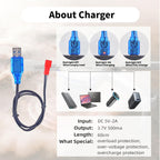 2 Pcs 3.7V 500mAh 25C 721855 JST Plug Rechargeable Lipo Battery with 1S USB Charger for UDI U818A U817A U817 U818A-1 V959 V222 V929 RC Quadcopter Drone