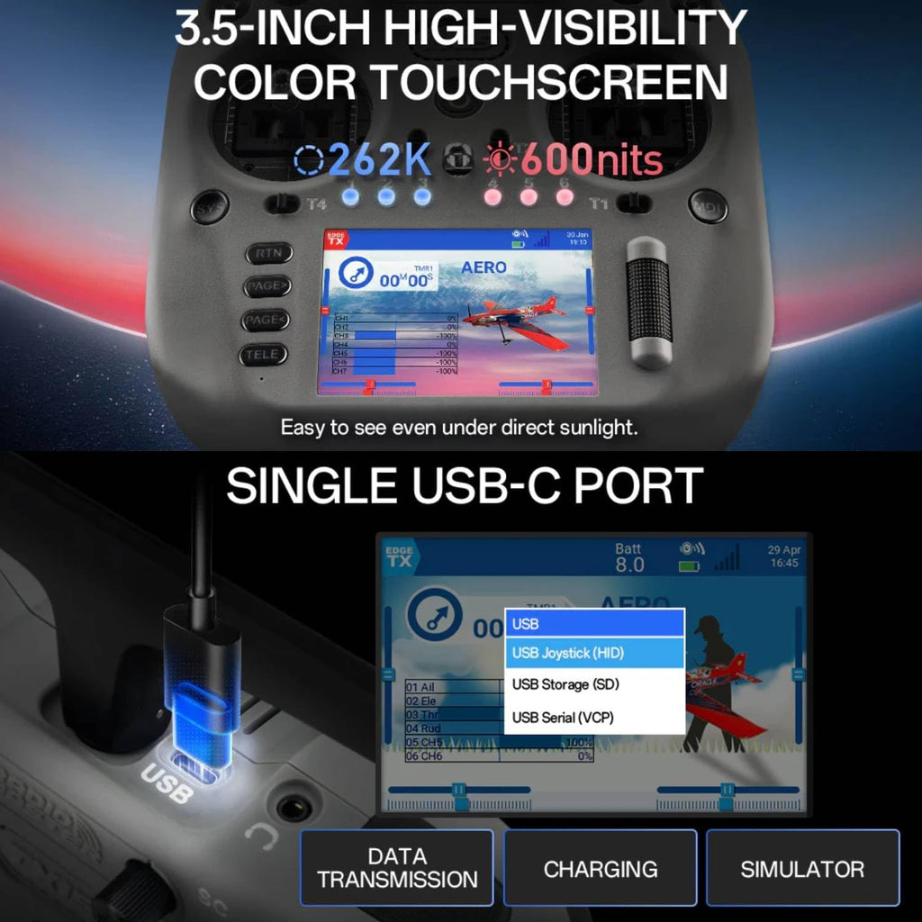 Radiomaster TX15 Radio Controller 2.4GHz 16 Channel EdgeTX Radio Transmitter, with V5.0 Hall Gimbals/3.5 IPS Touchscreen, Fits FPV Drones/Multirotors/RC Helicopter/Car Boats, Mode 2 (Blue)