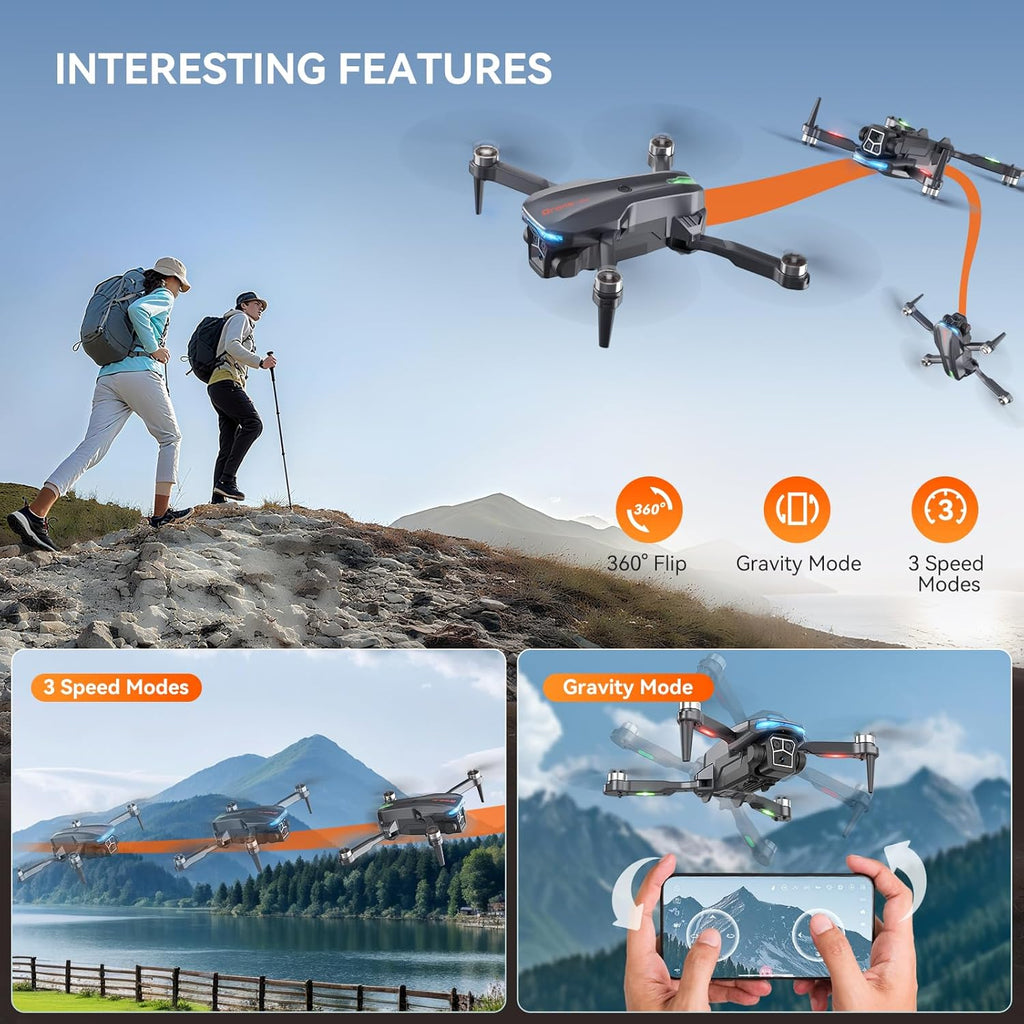 Drone with Camera - Foldable Brushless Motor Drone for Adults/Kids, 1080P HD RC quadcopter. Waypoint Fly, Altitude Hold, One Key Take Off/Landing, Gesture Selfie, 3D Flip, Long Flight Time