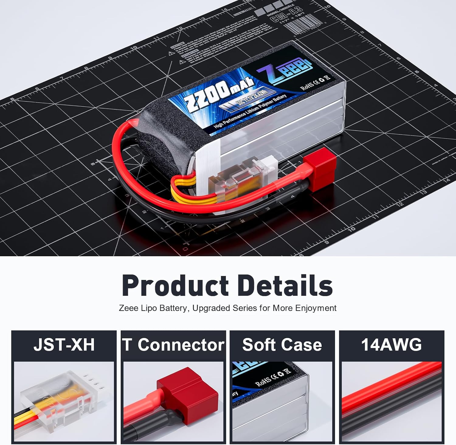 Zeee 3S Lipo Battery 2200mAh 11.1V 50C Shorty Pack Battery with T Connector for RC Car Truck Vehicles RC Boat RC Drone Airplane Quadcopter Helicopter FPV RC Hobby Models (2 Pack)
