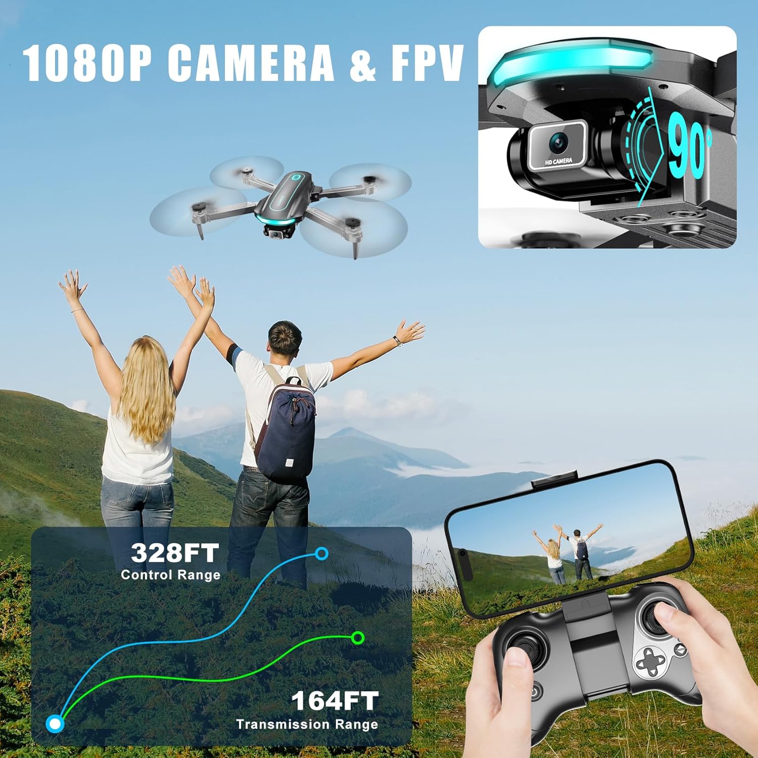 Drone with Camera, Drones for Adults and Beginners, 1080P HD FPV Foldable Mini Drones for Kids, with 2 Batteries, Carrying Case, Trajectory Flight, Gravity Control, One-Key Takeoff/Landing, 360¡ã Flip, Toys for Gift