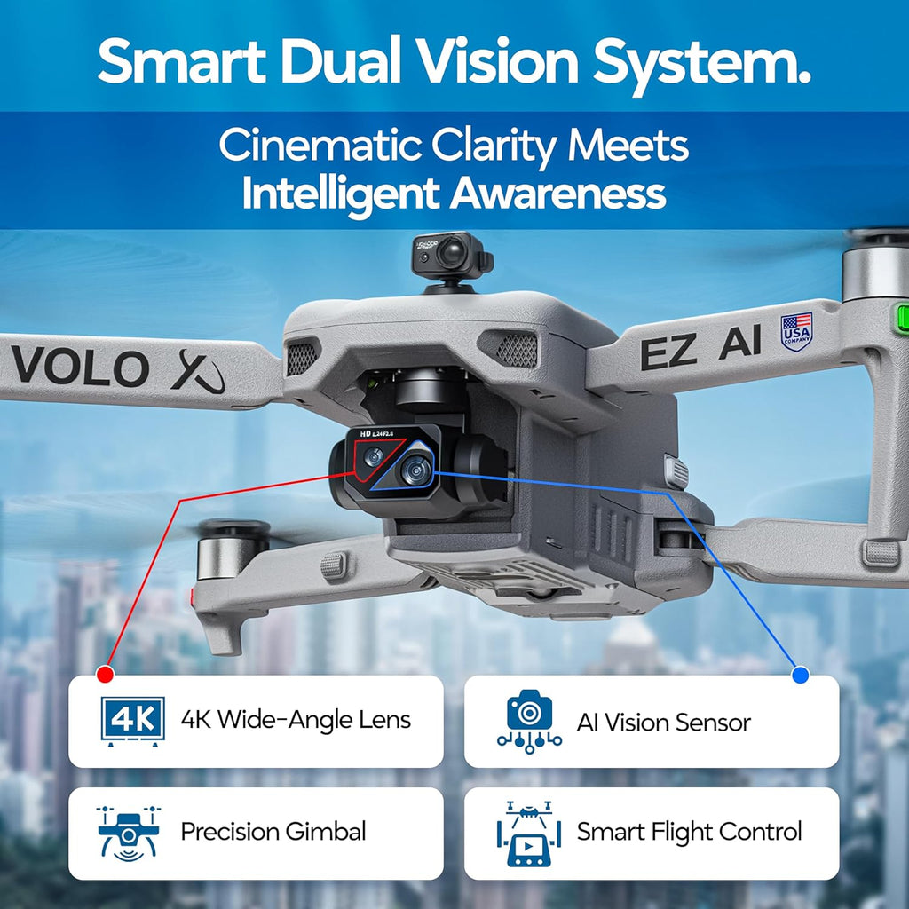 DCX Volo X EZ AI Drones ¨C Drones with Camera for Adults 4k AI-Assisted Flight Control ¨C FAA Approved Drone 4k Camera, 360¡ã Obstacle Avoidance, U.S. Support ¨C Beginner Drone for Adults
