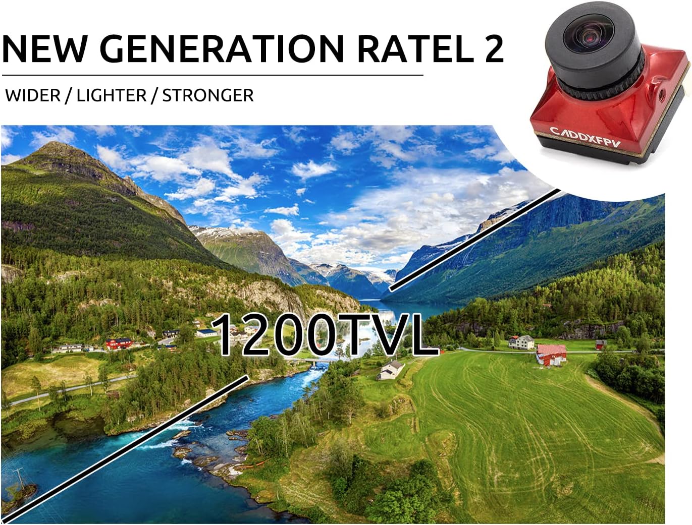 CaddxFPV Ratel 2 FPV Micro Camera (Red) ¨C 1/1.8 Sensor, 1200TVL Super WDR, 165¡ã FOV, Starlight Low-Light, NTSC/PAL & 16:9/4:3 Switchable, 2.1mm Lens, Analog Camera for FPV Racing Drones