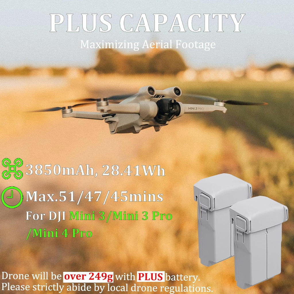 2 Pack Mini 3 Series Intelligent Flight Battery Plus with Two-Way Charging Hub for DJI Mini 4 Pro - 3850mAh-7.38V Drone Replacement Battery Pack with Charging Hub Combo for DJI