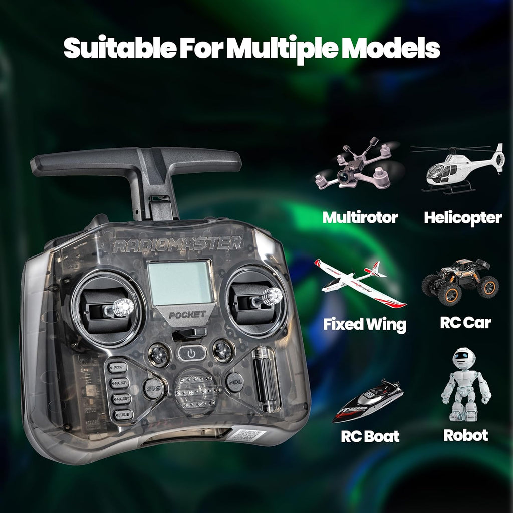 Radiomaster Pocket ELRS Remote Controller Portable Hall Gimbal EdgeTX Transmitter with LED Light for FPV Drone/RC Helicopter&Car Boats&Multirotor (Battery Not Included)