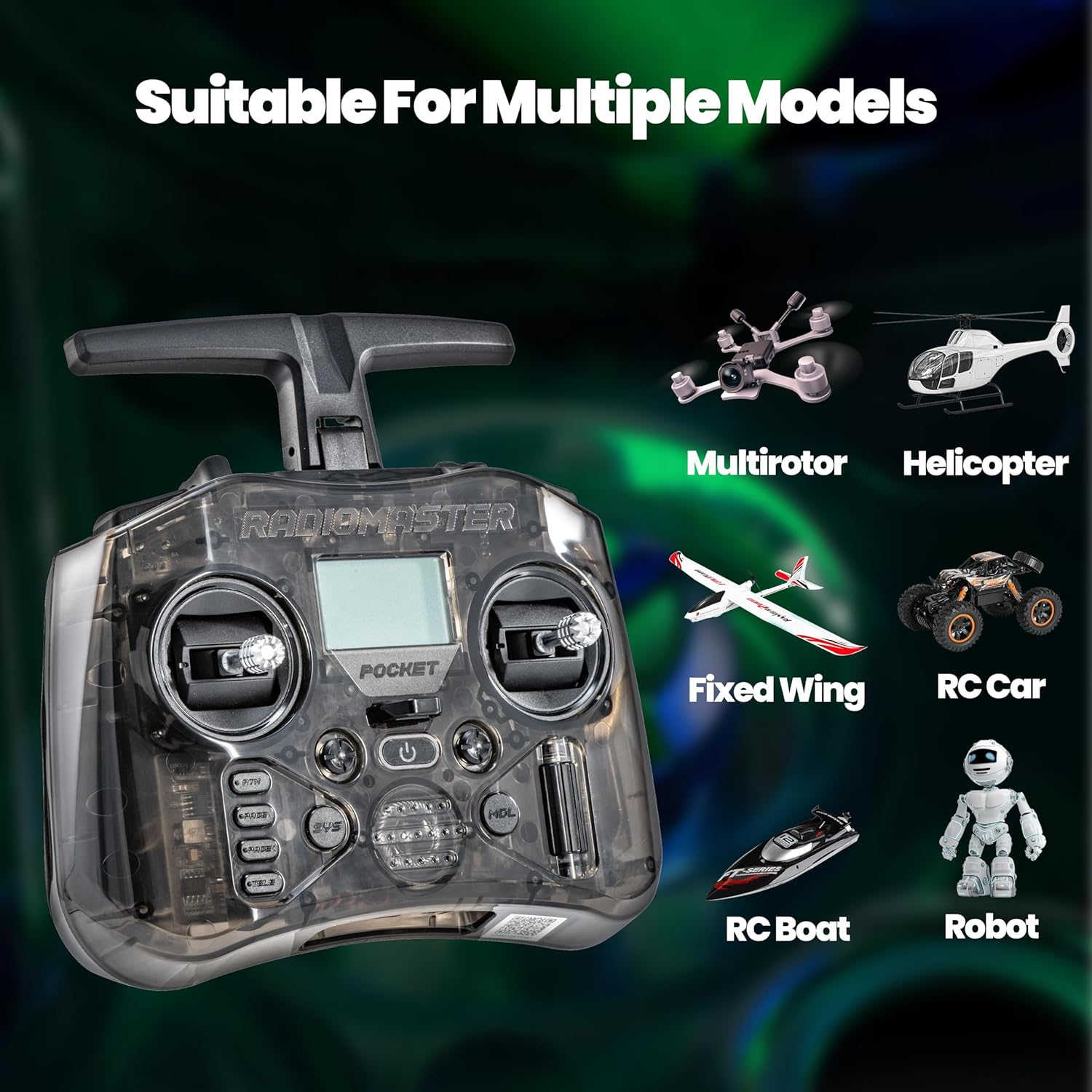 Radiomaster Pocket ELRS Remote Controller Portable Hall Gimbal EdgeTX Transmitter with LED Light for FPV Drone/RC Helicopter&Car Boats&Multirotor (Battery Not Included)