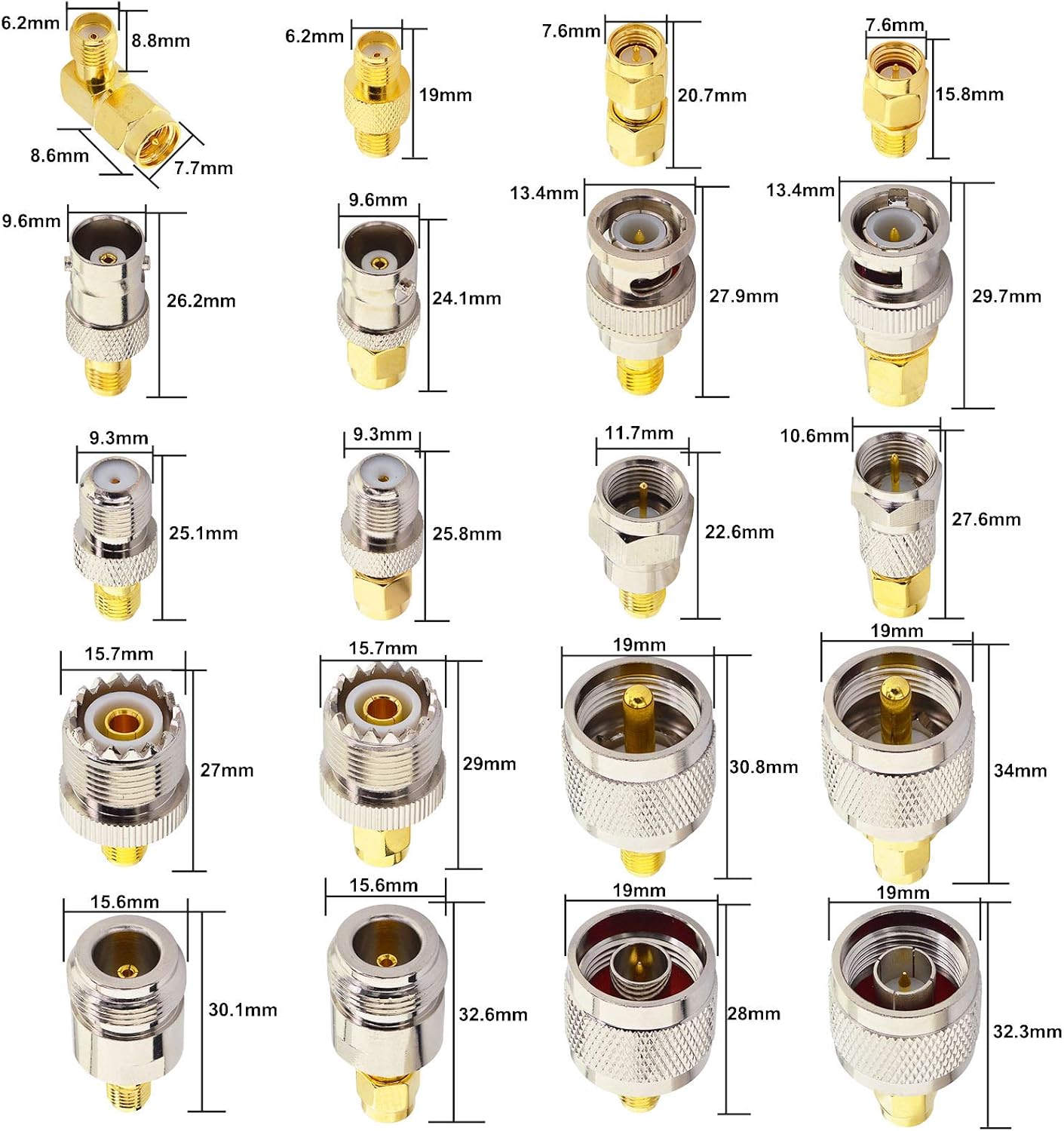 onelinkmore 20-Type SMA Adapter Kit ¨C Universal SMA to UHF (SO-239/PL-259), N, BNC, F & SMA RF Connector Set for Ham Radio, SDR, FPV Drone & VNA ¨C Gold-Plated Coax Converter Assortment