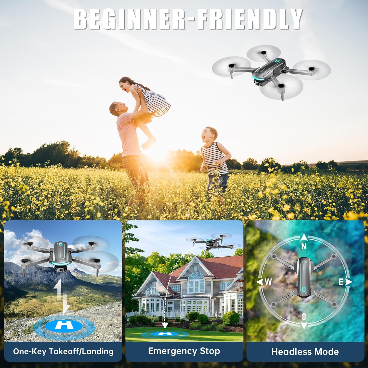 Drone with Camera, Drones for Adults and Beginners, 1080P HD FPV Foldable Mini Drones for Kids, with 2 Batteries, Carrying Case, Trajectory Flight, Gravity Control, One-Key Takeoff/Landing, 360¡ã Flip, Toys for Gift