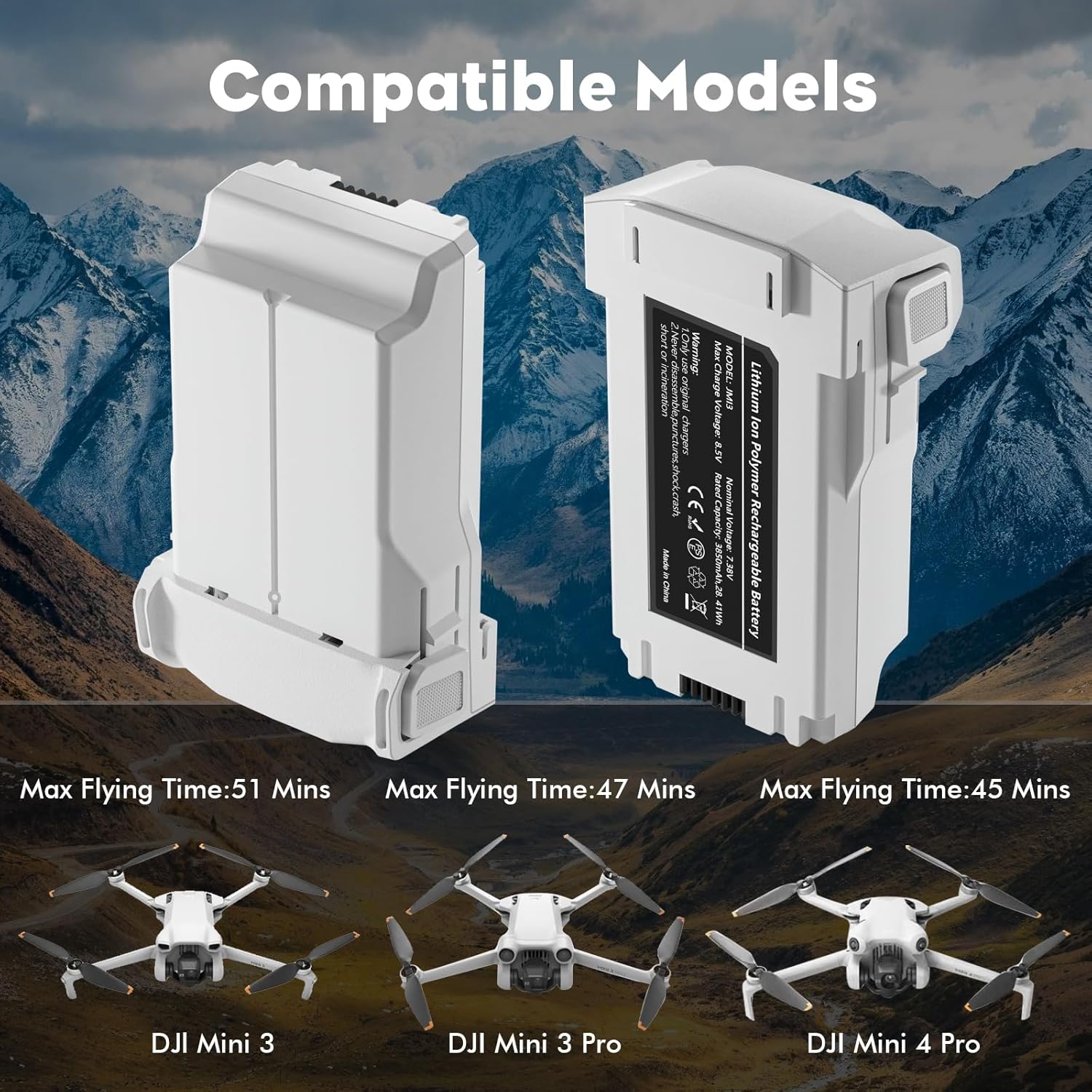 Mini 3 Series Intelligent Flight Battery Plus(2 Packs) with Bi-Directional Charging Hub for DJI Mini 4 Pro/Mini 3/ Mini 3 Pro,3850mAh 47 Mins Flight Time
