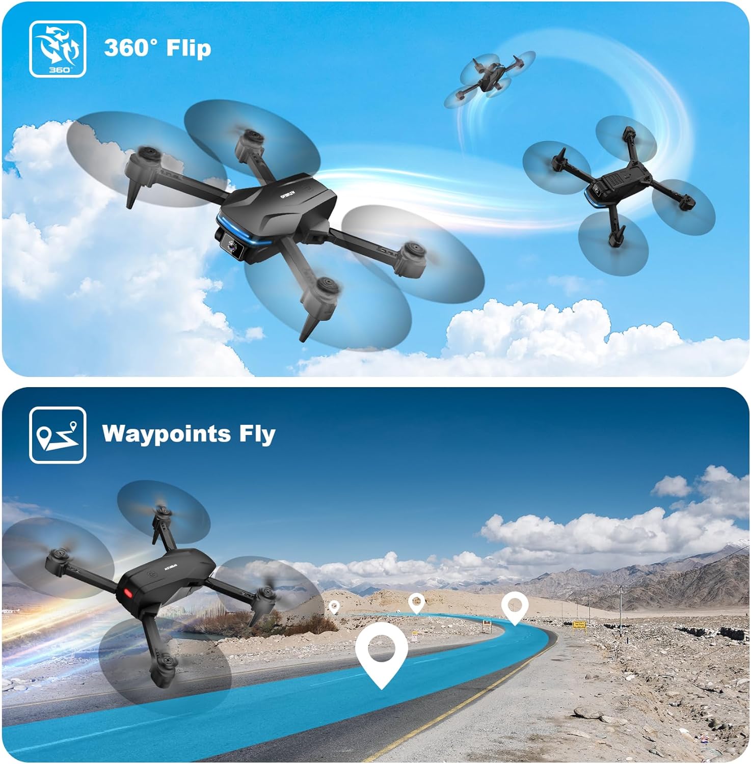 Drones with Camera for Adults 1080P HD Foldable Drone with Carrying Case Drone with One Key Take Off/Land, 3 Speed Mode, 360¡ã Flip Dark Black