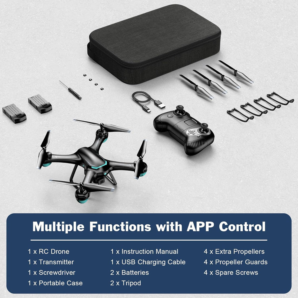 Drone with 1080P Camera for Beginners, Remote Control Quadcopter with Gestures Selfie, Altitude Hold, One Key Start, 3D Flips, 2 Batteries, Toy for Beginners, Black