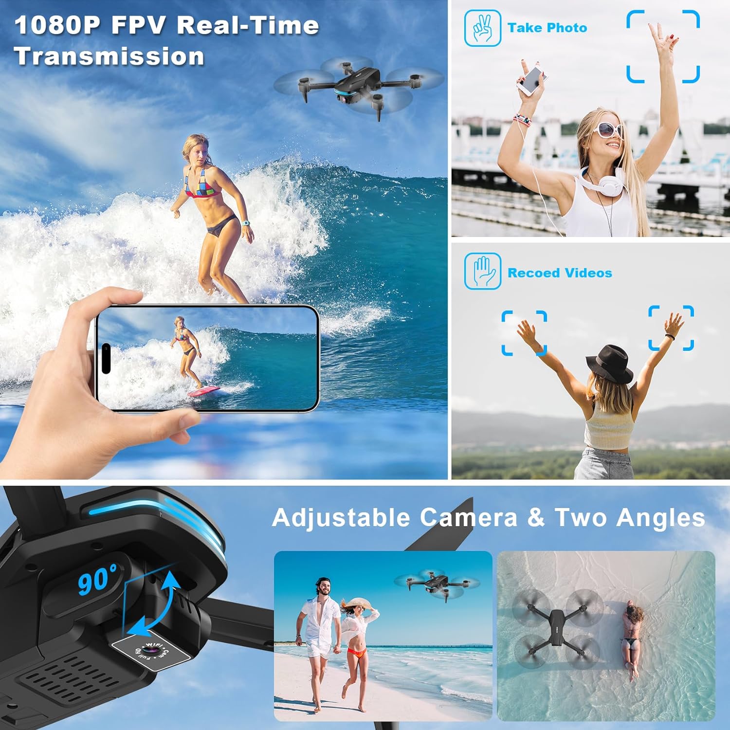 Drones with Camera for Adults 1080P HD Foldable Drone with Carrying Case Drone with One Key Take Off/Land, 3 Speed Mode, 360¡ã Flip Dark Black