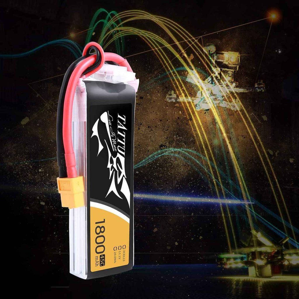TATTU 11.1V 1800mAh 3S 45C LiPo Battery Pack with XT60 Plug for Skylark M4-FPV250 Mini Shredder 200 INDY250 Plus MOJO 280 QAV250 Vortex Emax Nighthawk 250 RC Heli Airplane UAV Drone FPV