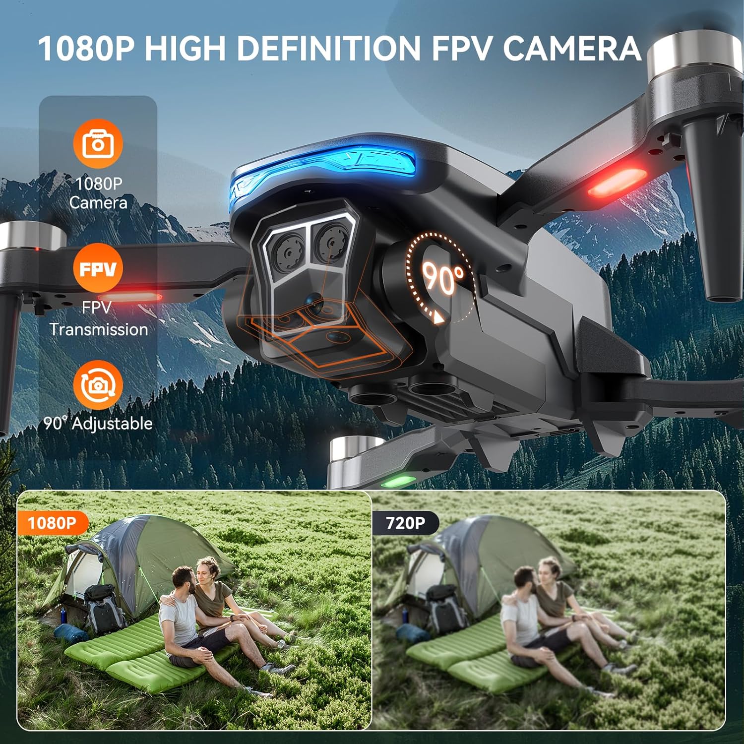 Drone with Camera - Foldable Brushless Motor Drone for Adults/Kids, 1080P HD RC quadcopter. Waypoint Fly, Altitude Hold, One Key Take Off/Landing, Gesture Selfie, 3D Flip, Long Flight Time