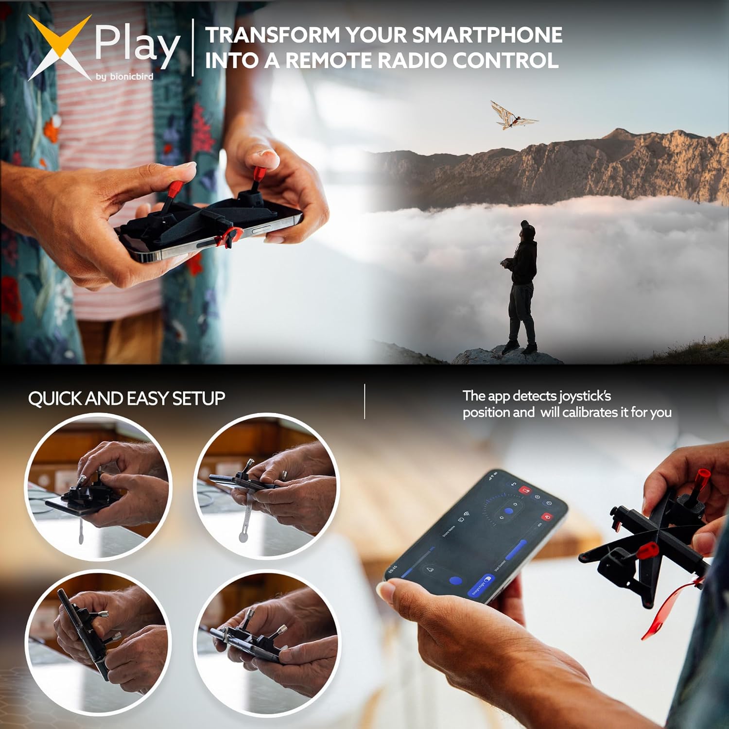 XF Bundle Kit for IOS & Android devices by BionicBird - Controller & accessories compatible with the X-Fly ornithopter drone