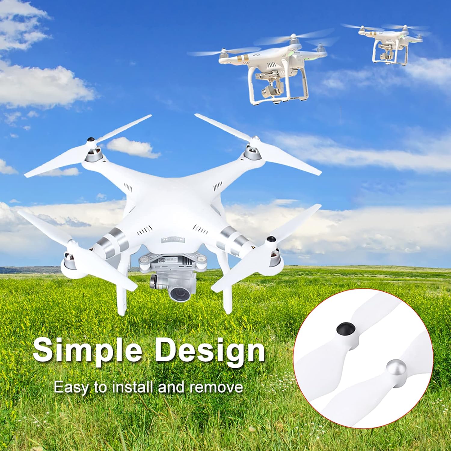 Drone Propeller Blades, 4 Pairs 9450 Self Tightening Drone Propeller CWandCCW Propellers, Low NoiseReduction Props Replacement Part Blade forDJI Phantom 2/3(White)