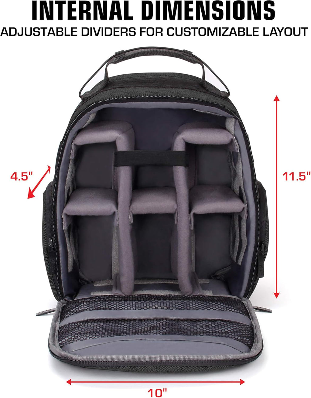 USA Gear Compact Drone Backpack - RC Quadcopter Drone Case Fits DJI Mini 4K, DJI Mini 3, AVIALOGIC, Controller & more Compact Quadcopters - Customizable Interior, Weather Resistant Exterior (Black)