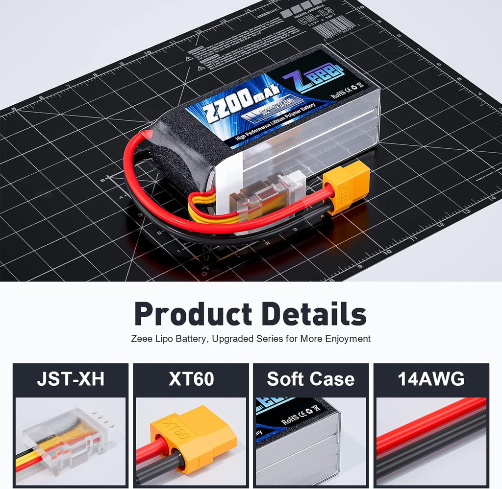 Zeee 3S Lipo Battery 2200mAh 11.1V 50C Shorty Pack Battery with XT60 Plug for RC Car Truck RC Vehicles Boat Drone RC Airplane Quadcopter Helicopter FPV Racing Hobby Models(2 Pack)