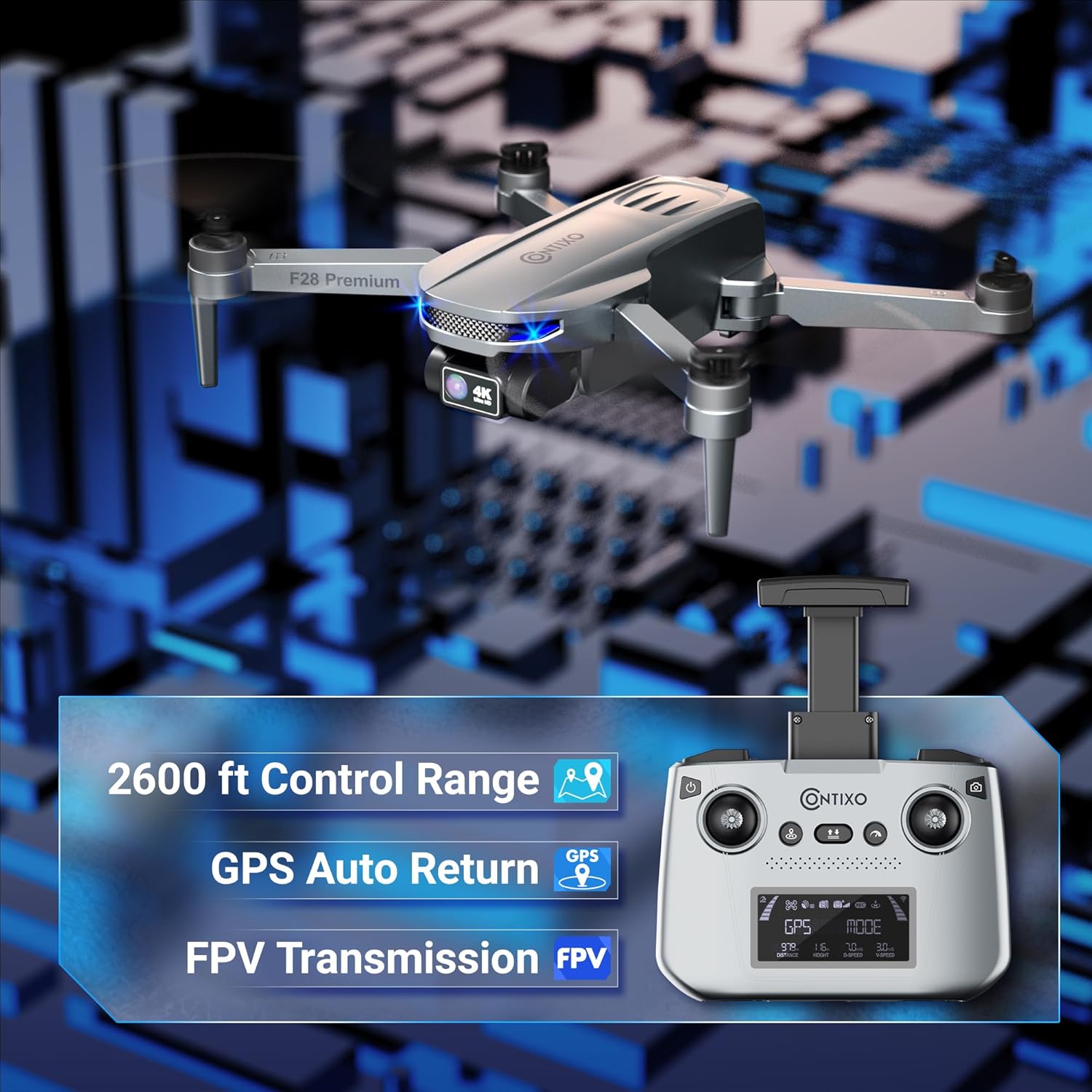 Contixo F28 Premium Two-Axis Gimbal Drone for Adults, 4K Zoom Camera, Brushless Motor, 23 Min Flight, Accurate GPS, Auto Return, Follow Me, 110¡ã Wide-Angle FPV, Portable Foldable Drone for Beginners