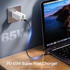Bwine 65W USB C Charger, 3-Port GaN Fast Wall Charger, Compact Charging Blocks for iPhone 16,Galaxy S24,Note 20/10+,Drone Battery and More, White
