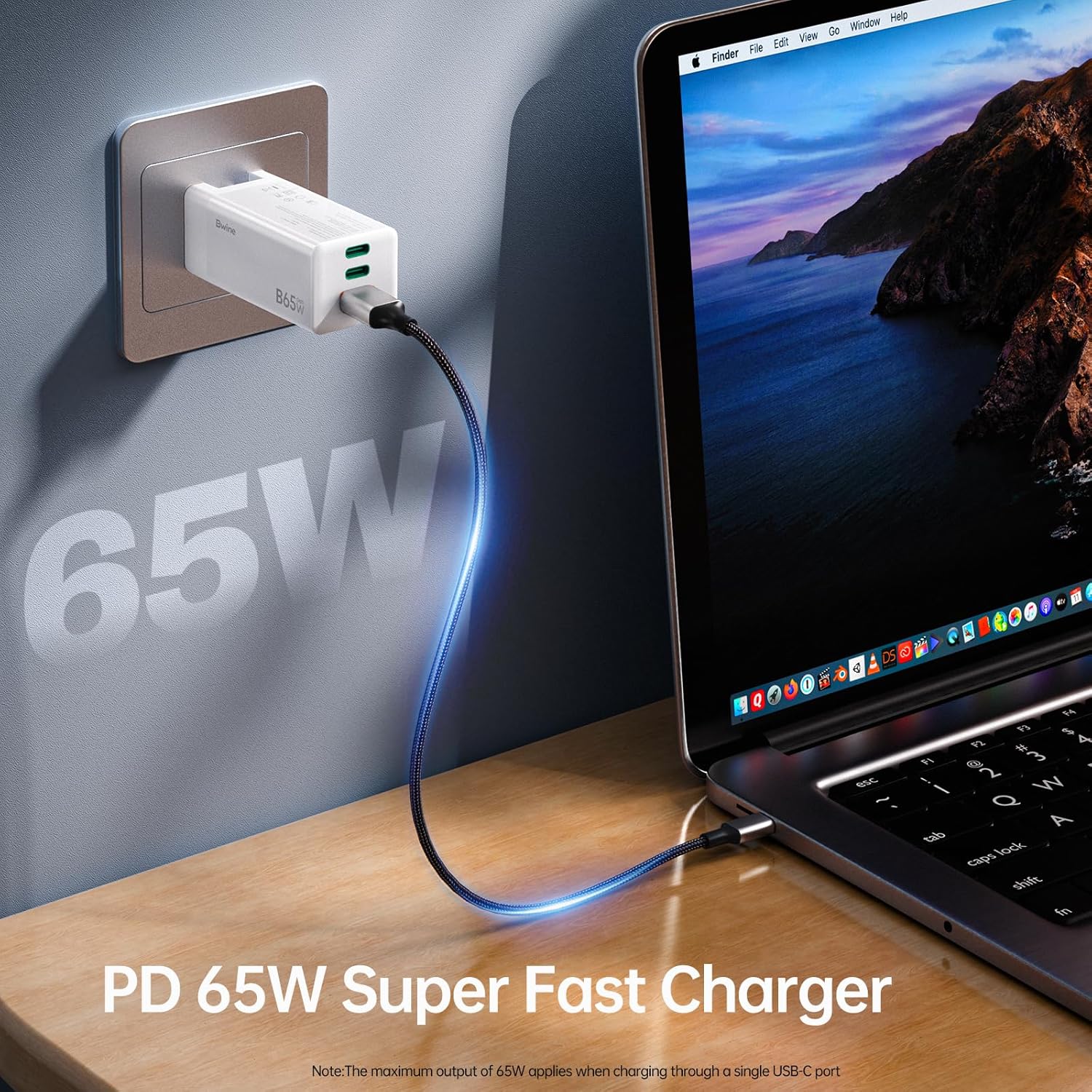 Bwine 65W USB C Charger, 3-Port GaN Fast Wall Charger, Compact Charging Blocks for iPhone 16,Galaxy S24,Note 20/10+,Drone Battery and More, White