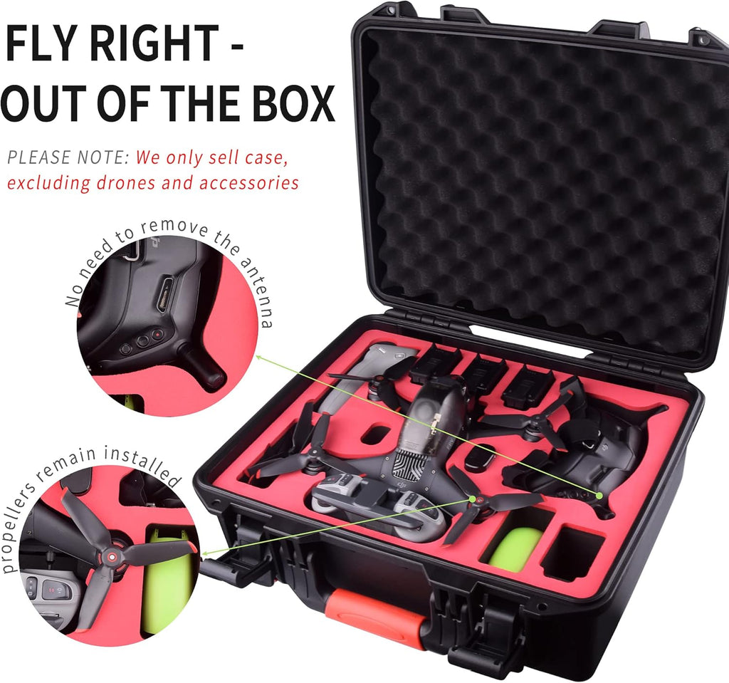 FPVtosky Professional Hard Case for DJI FPV [Case Only] - DJI FPV Drone Carrying Case Accessories - Fits 6 Batteries - Keep Props On, Black, Red, L, Compact