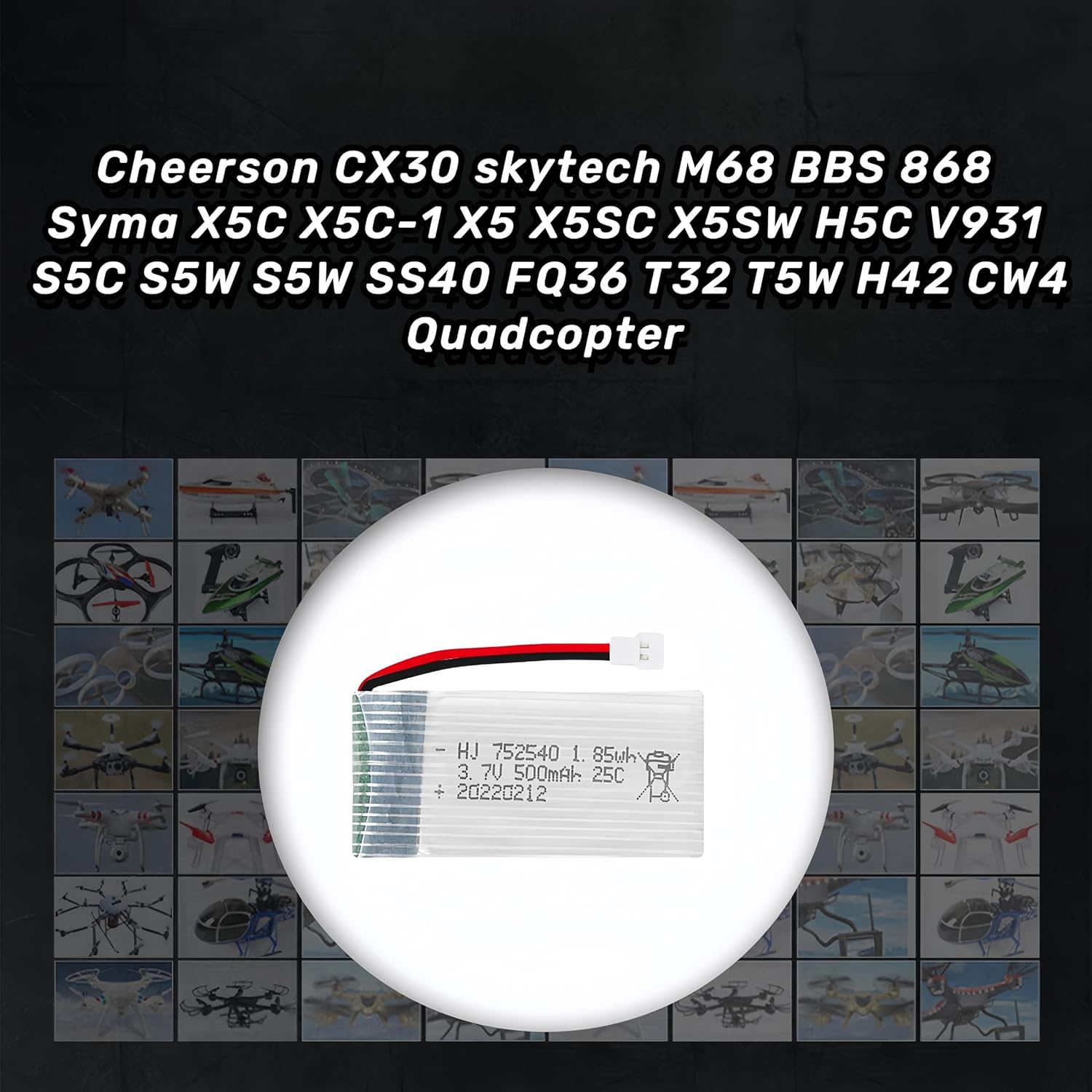2 Pcs 3.7V 500mAh 25C 752040 Rechargeable Lipo Battery with USB Charger for Syma X5C cheerson CX30 skytech M68 BBS 868 Quadcopter RC Drone Spare Parts