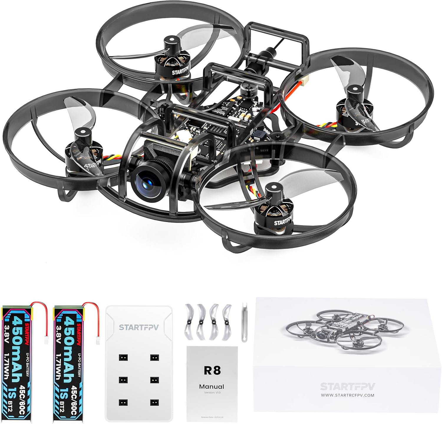 R8 ELRS Brushless Whoop Quadcopter, Ultralight 1S 80mm Micro FPV Drone BNF with 6 Port Battery Charger,2 Batteries Fly12 Mins for FPV Freestyle Racing Indoor Outdoor,FOV160¡ã,Matrix G4 5IN1 FC,0802 20000KV Motor