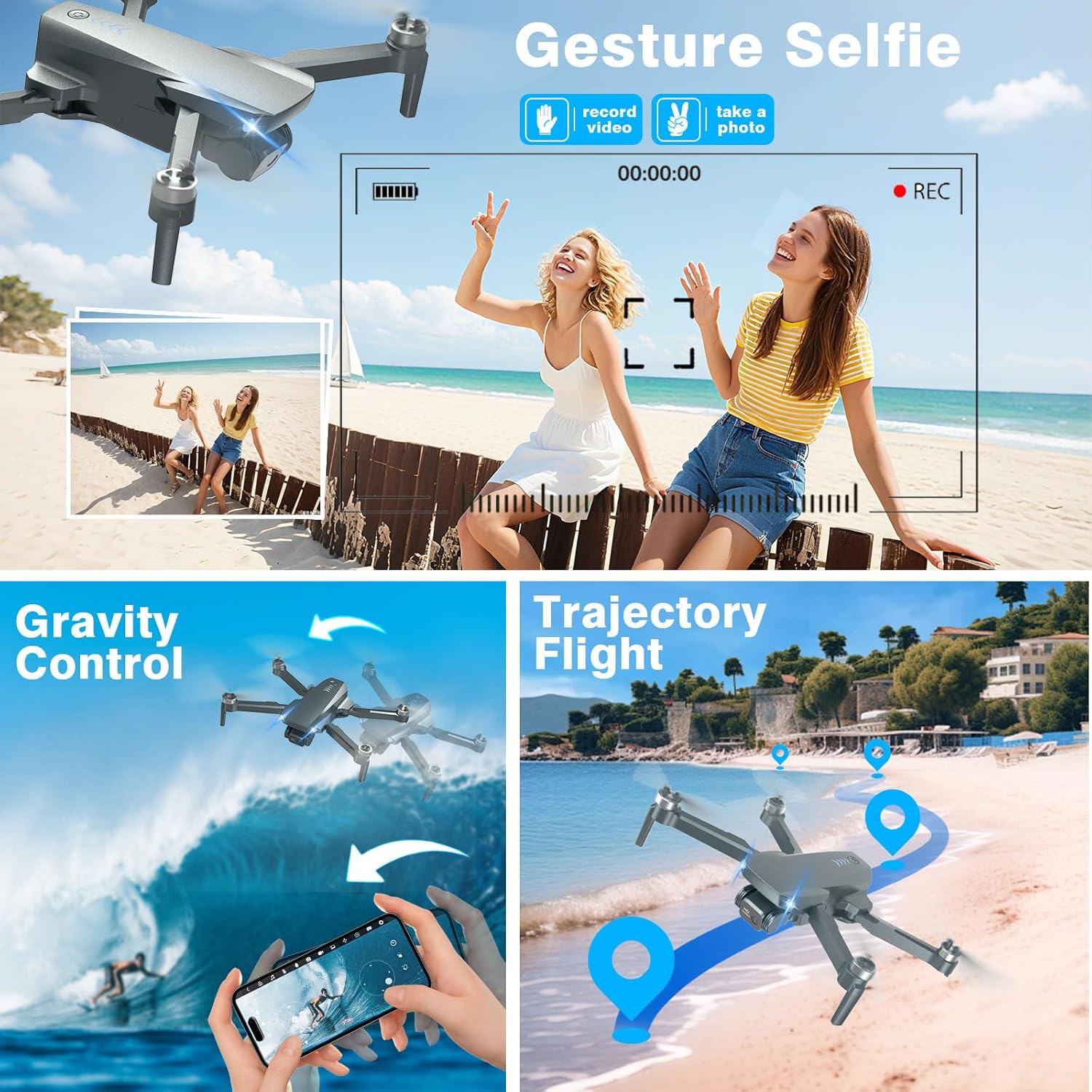 FPV Drone with Camera 1080P HD - Foldable RC Quadcopter for Adults Beginners Kids, Voice Control, Gesture Selfie, Headless Mode, 2 Batteries 30 Min Long Flight Time, Portable Travel Case, Beginner Friendly Drone