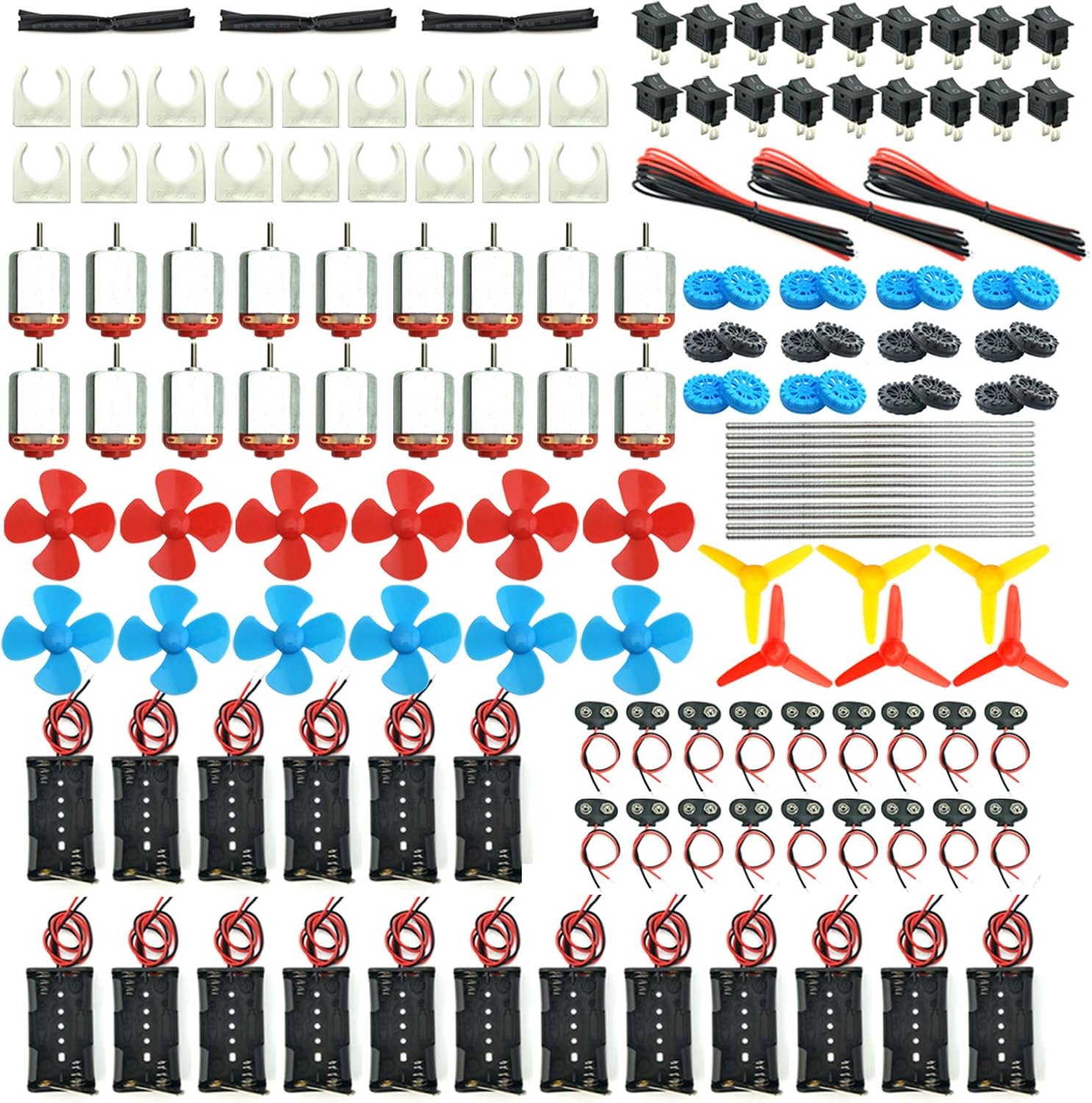 18 Set DC Motors Kit, Mini Electric Hobby Motor 3V -12V 25000 RPM Strong Magnetic with Shaft Propeller, 2 x AA Battery Holder,9V Battery Clip Connector,Plastic Wheels for DIY Science Projects