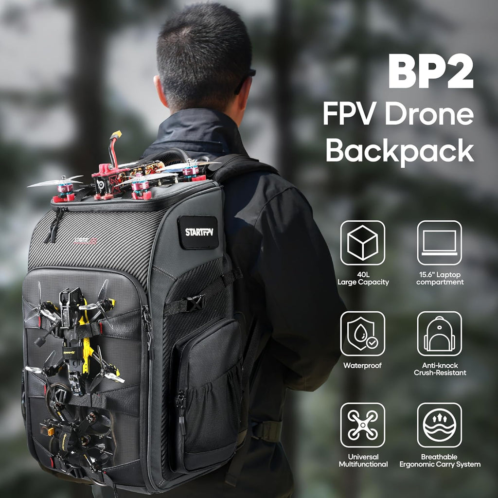 FPV Drone Backpack -40L Ultimate All-in-One Professional Travel Camera Case for FPV Racing Quadcopter/DJI Drone/Tripod/15.6 Laptop Combo with Waterproof Rain Cover & 2 Battery Tool Kit Bags