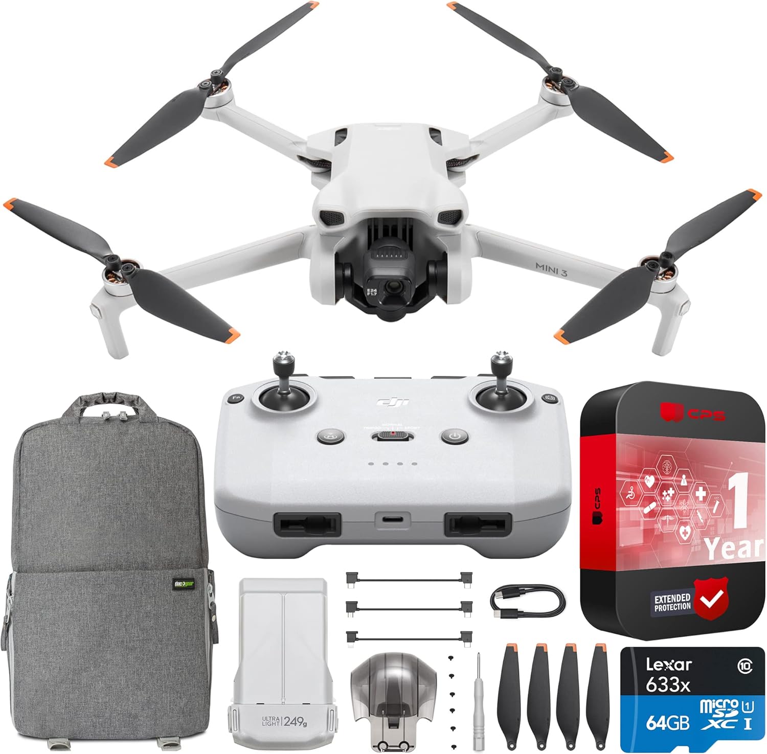 DJI Mini 3 Camera Drone Quadcopter with RC-N1 Remote Controller (No Screen), 4K Video, 38min Flight Time, True Vertical Shooting, Intelligent Features Bundle with Deco Gear Backpack + Accessories