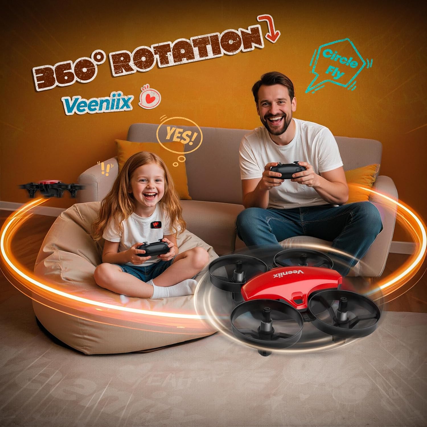 Veeniix V995 Red Mini Drone for Kids and Beginners,Indoor RC Quadcopter Plane with 3D Flips, 360¡ã Rotation, Circle Fly, Auto Hover, Headless Mode, 21Mins 3 Batteries, Gift for Boys and Girls