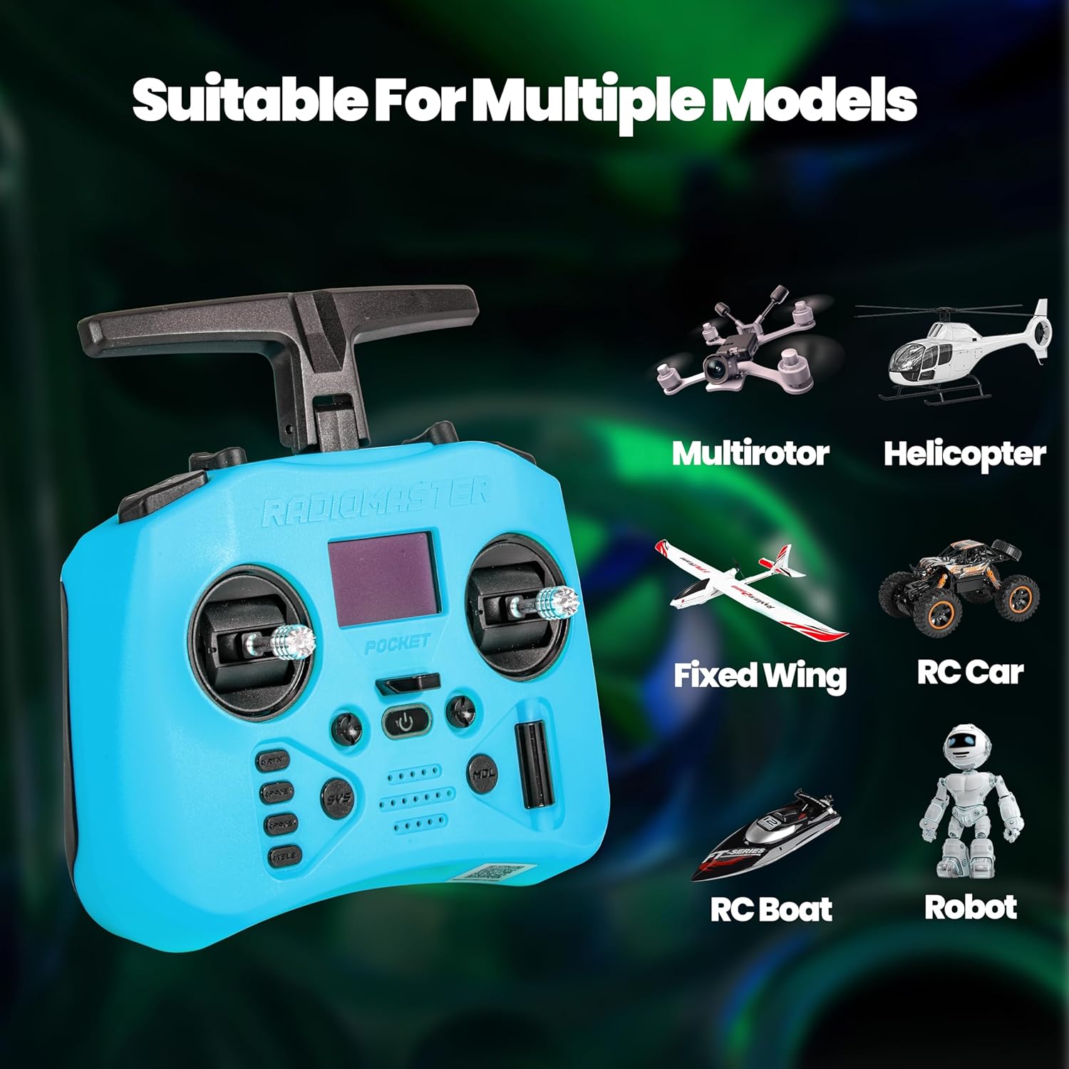 Radiomaster Pocket ELRS Remote Controller Portable Hall Gimbal EdgeTX 2.10.5 Transmitter with LED Light for FPV Drone/RC Helicopter&Car Boats&Multirotor (Battery Not Included)