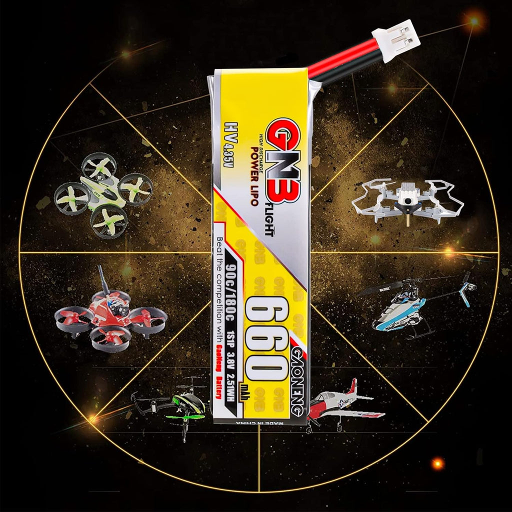 Crazepony 660mAh 1S LiPo Battery, 4PCS 3.8V LiHV Batteries 90C/180C JST-PH2.0 Connector for Eachines Trashcan Emax Tinyhawk Freestyle II Snapper7 Mobula7 75mm Micro FPV Racing Drone