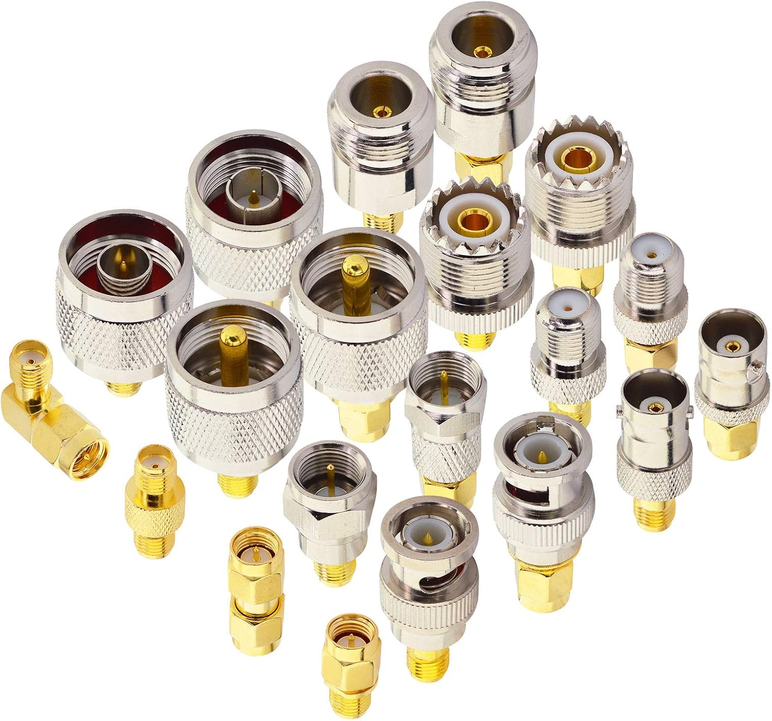 onelinkmore 20-Type SMA Adapter Kit ¨C Universal SMA to UHF (SO-239/PL-259), N, BNC, F & SMA RF Connector Set for Ham Radio, SDR, FPV Drone & VNA ¨C Gold-Plated Coax Converter Assortment