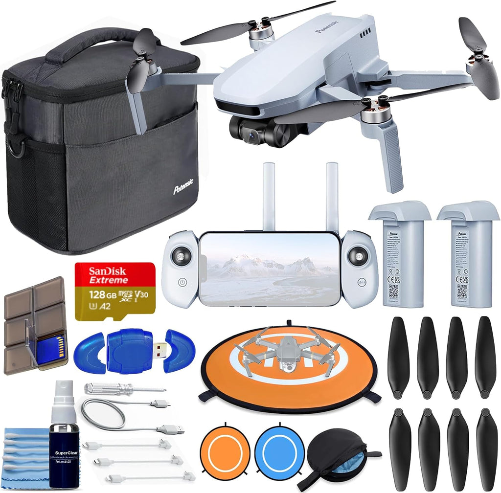 Potensic ATOM SE GPS Drone with 4K EIS Camera, Under 249g, 4KM FPV Transmission, Auto Return, Lightweight and Foldable Drone for Adults Bundle with 128GB Memory, Landing Pad + More