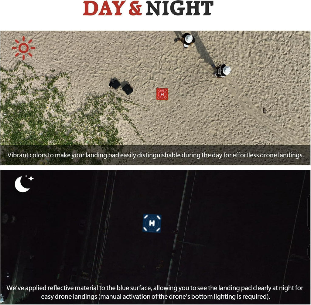 FPVtosky Nighttime Reflective Drone Landing Pad, Fast-fold Double Sided Waterproof Landig Pad Weighted for DJI Mini 5 Pro/ 4/3 Pro/Mini 4k / Mavic 4 / Air 3s/ Avata 2/ Neo/Flip(30 in)