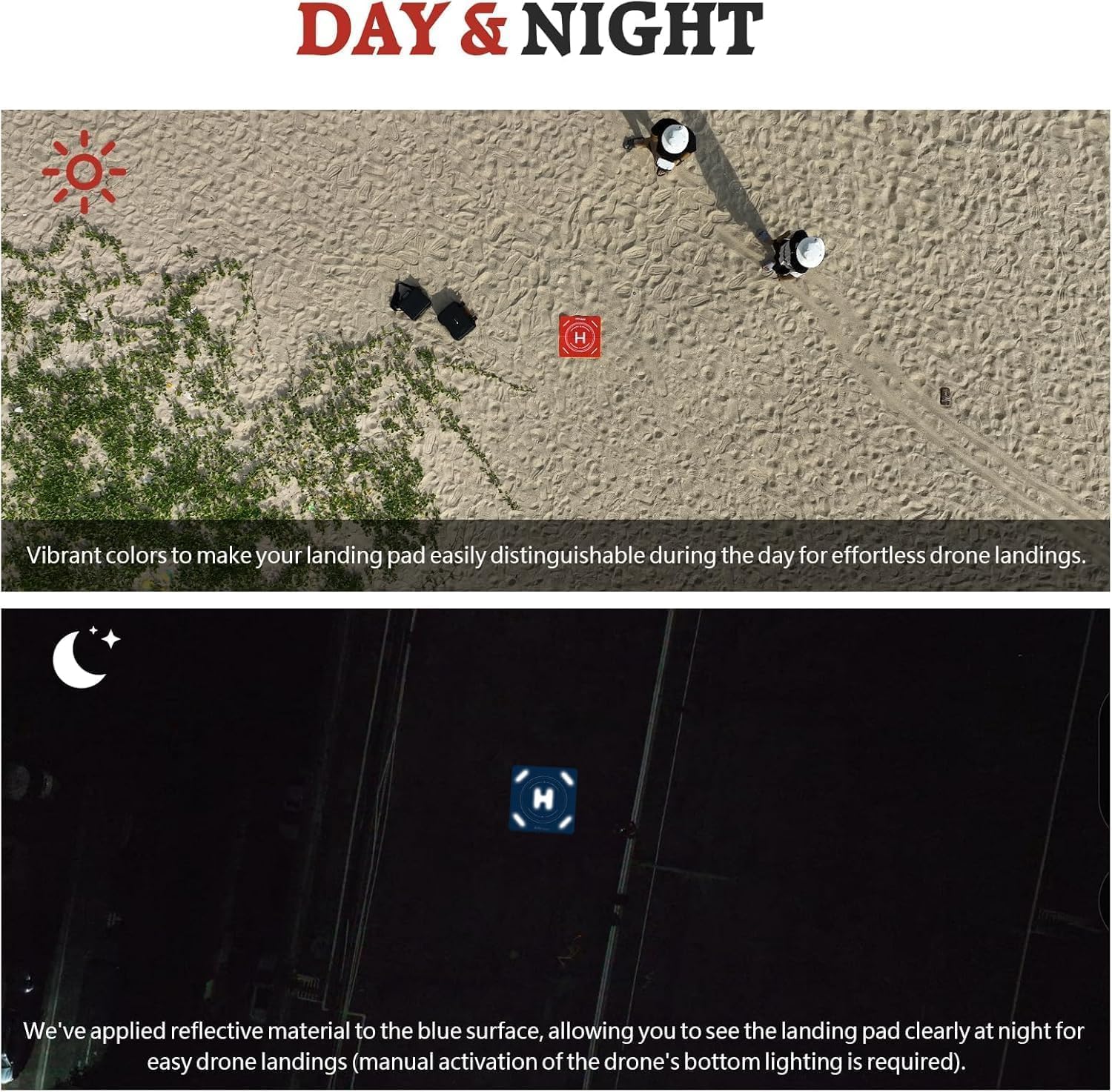 FPVtosky Nighttime Reflective Drone Landing Pad, Fast-fold Double Sided Waterproof Landig Pad Weighted for DJI Mini 5 Pro/ 4/3 Pro/Mini 4k / Mavic 4 / Air 3s/ Avata 2/ Neo/Flip(30 in)