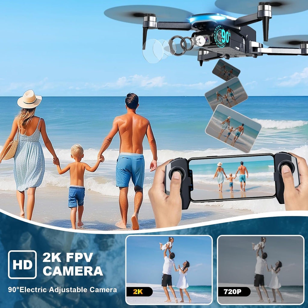 GPS Drone with Camera, 2K HD Drones for Adults, Foldable FPV Drone with GPS Auto Return, Follow Me, Circle Fly, Waypoint Fly, 5G Transmission, Gestures Selfie, Brushless Motor, 2 Batteries,Jet Black