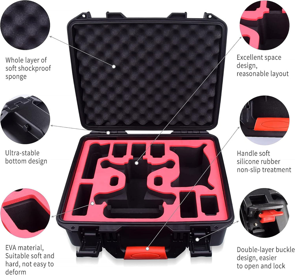 FPVtosky Professional Hard Case for DJI FPV [Case Only] - DJI FPV Drone Carrying Case Accessories - Fits 6 Batteries - Keep Props On, Black, Red, L, Compact