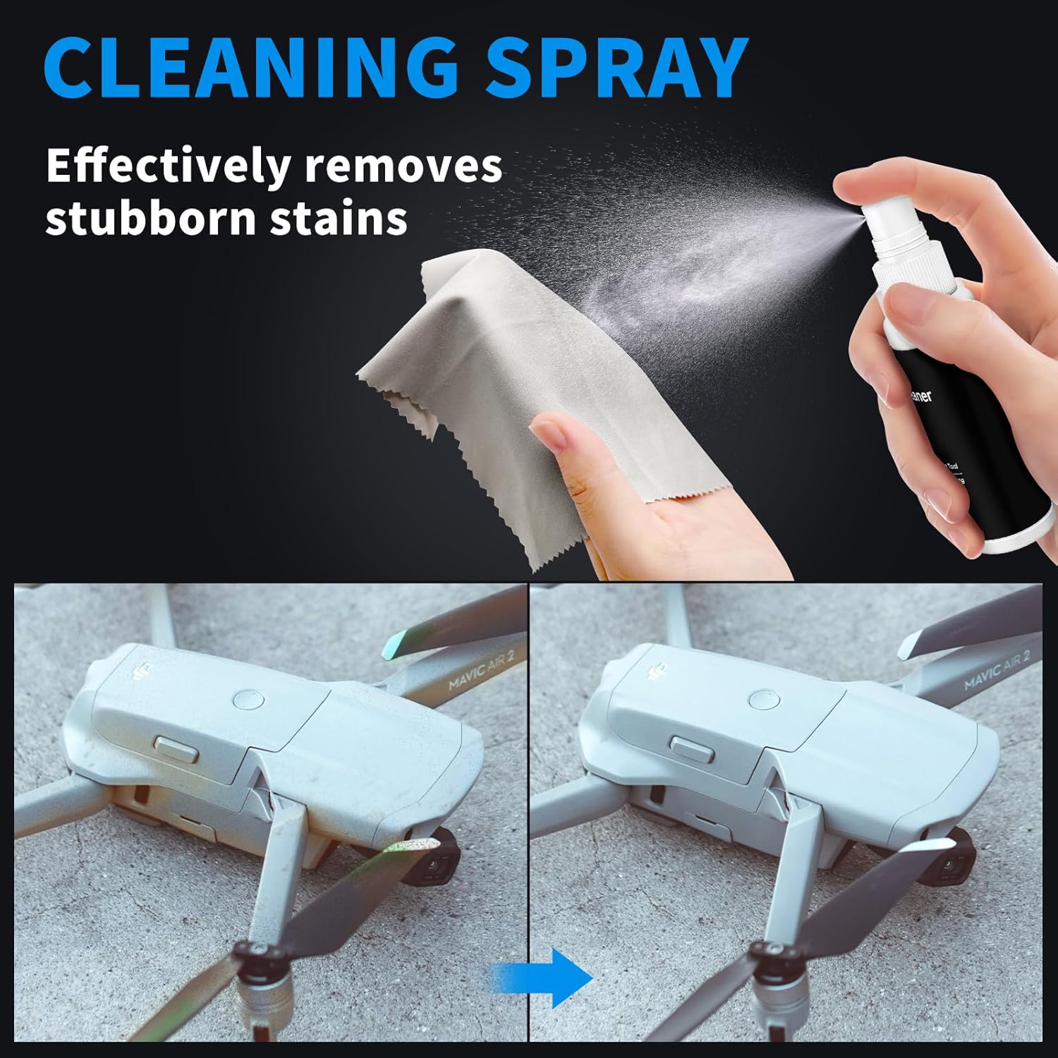 Drone Cleaning Kit for DJI, Holy Stone, Scoot, FPV Drone, Hobby RC Quadcopters Multirotors - with Spray Cleaner for Screen Lens