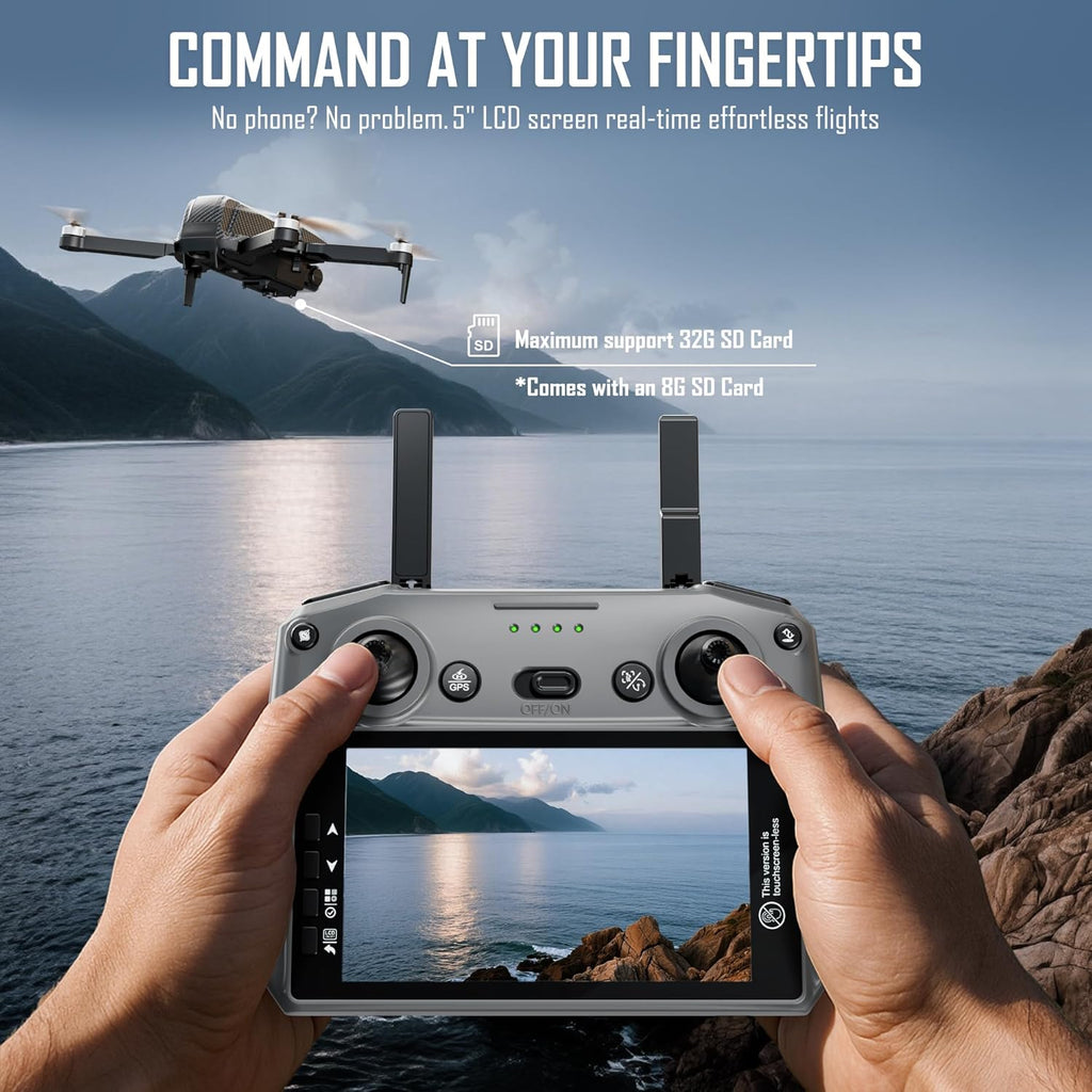 GPS Drone with 4K Camera for Adults, FPV RC Quadcopter, 90-min Flight Time, Auto Return, GPS Follow, Circle Fly, 5-inch LCD Tablet Screen, Brushless Motor, Lightweight Foldable Drone for Beginners