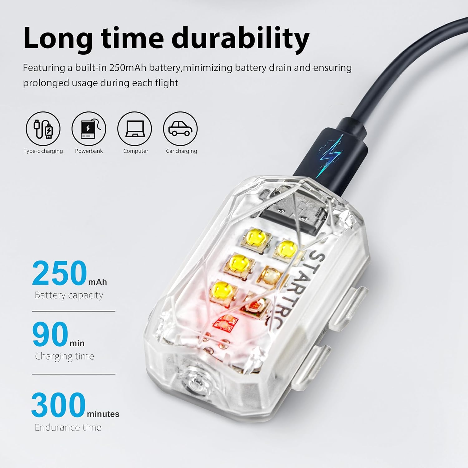 STARTRC Drone Strobe Light, Rechargable Flash Led Lamplight for FAA DroneNight Flying, Fits for DJI Neo 2,Mini 5 Pro/ 4 Pro/3/4k, Avata 2,Air 3S and All RC Drones Accessory(2pc)