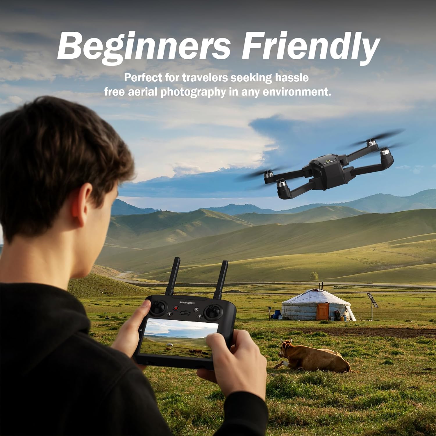 GPS FPV Drone with EIS Camera for Adults, 4.5 Inch LCD Screen on Controller£¬Al Track with Professional GPS£¬Follow Me, Auto Return£¬Easy Fly and Foldable Quadcopter for Beginners£¬Under 249g