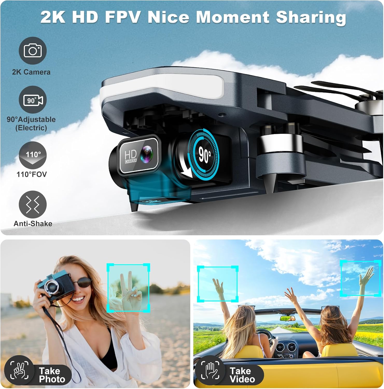 Drone with Camera for Adults - 2K HD Camera FPV Live Video, GPS Drone with Auto Return, Brushless Motor, Foldable Quadcopter, Follow Me, Headless Mode Remote Control for Kids Toys Gifts or Beginners